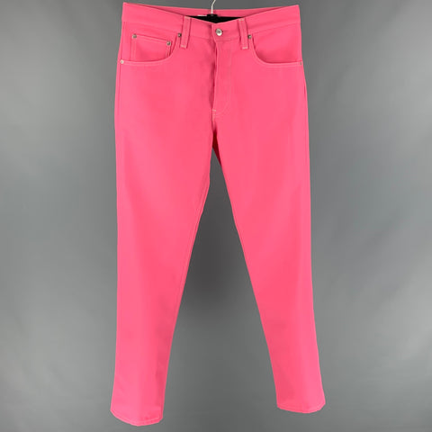 HELMUT LANG Talla 32 Vaqueros con bragueta de botones de poliéster y algodón con puntada en contraste rosa