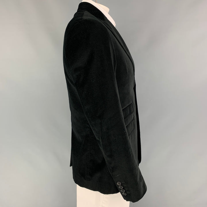 BILLY REID Size 42 Regular Black Velvet Cotton Peak Lapel Sport Coat