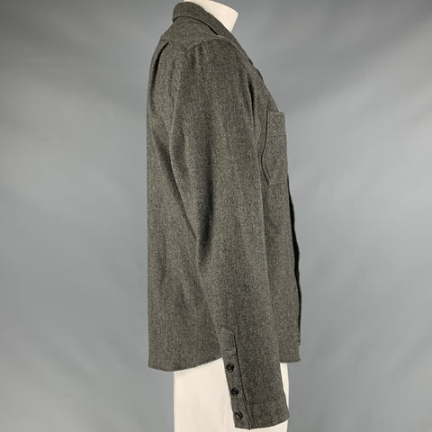 BILLY REID Size L Grey Herringbone Wool Cotton Long Sleeve Shirt