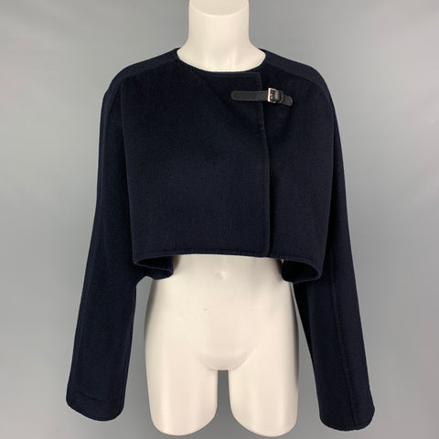 HERMES by Margiela FW 2000 Size 10 Navy Blue Cashmere Belted Cape Vest Jacket