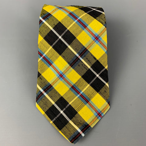 RONNIE HEK Yellow Navy Plaid Silk Tie