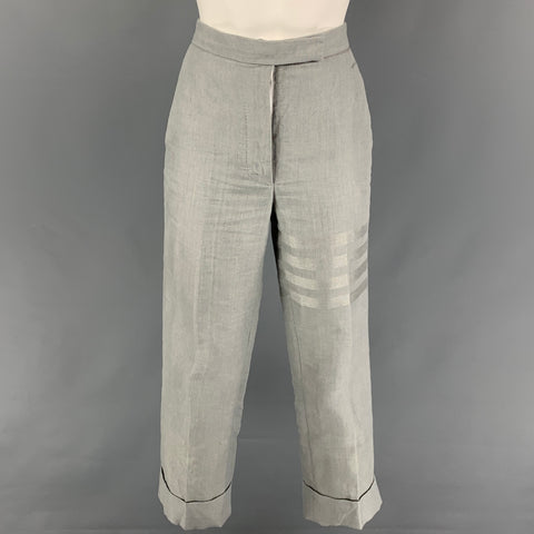 THOM BROWNE Talla 0 Pantalones casuales de talle alto de lino gris claro