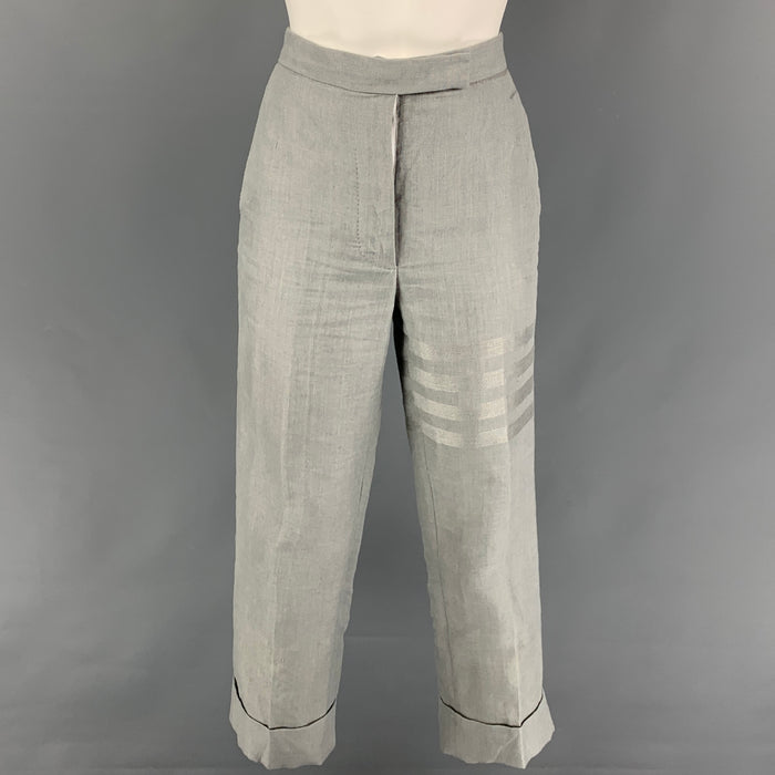 THOM BROWNE Taille 0 Pantalon décontracté taille haute en lin gris clair