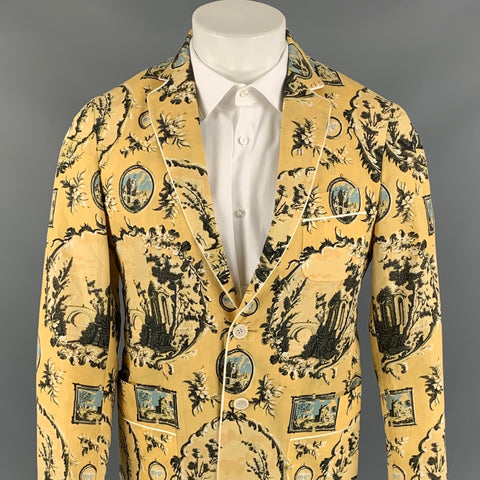 BURBERRY Fall 2016 Yellow & Brown Print Cotton / Silk Notch Lapel Sport Coat