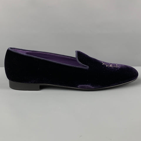 RALPH LAUREN Talla 10 Zapatos planos Ulah bordados de terciopelo plateado morado