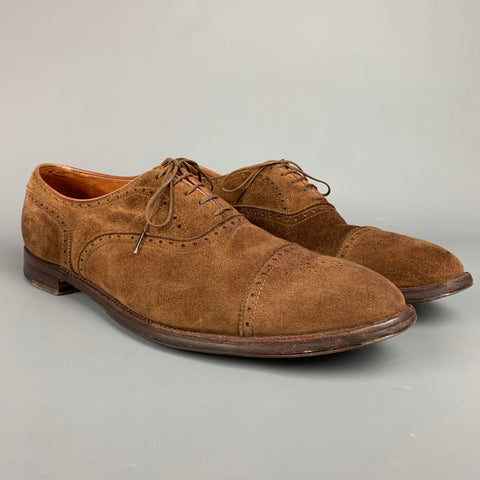 ALDEN 51670F Size 15 Brown Perforated Suede Cap Toe Lace Up Shoes