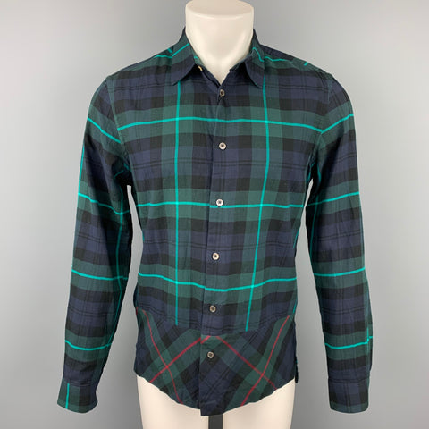 PAUL SMITH Size M Navy & Green Plaid Dot Cotton Button Up Long Sleeve Shirt