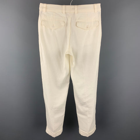 MR TURK Size 28 Off White Linen Zip Fly Dress Pants