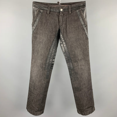 DSQUARED2 Size 32 Black Cotton & Leather Burner Jeans
