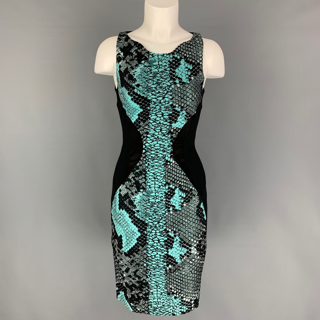 ANTONIO BERARDI Size 2 Black Turquoise Cotton Blend Snake Skin Print Dress