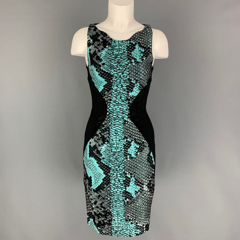 ANTONIO BERARDI Talla 2 Vestido con estampado de piel de serpiente en mezcla de algodón negro turquesa