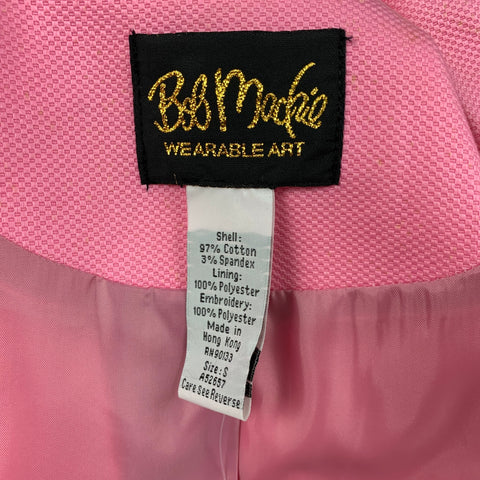 BOB MACKIE Taille S Rose Blanc Veste En Coton Brodé Blazer