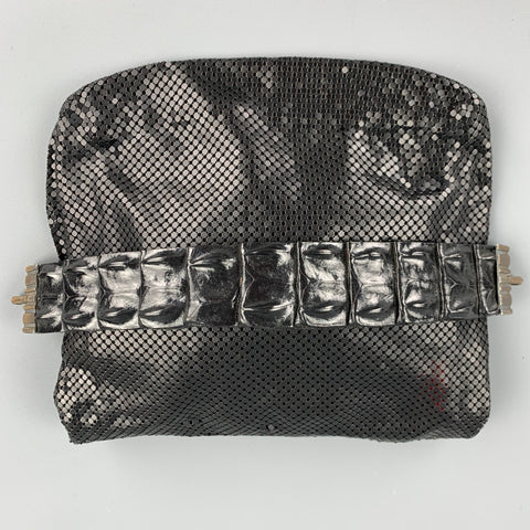 LAURA B Black Mesh Metal Alligator Evening Handbag