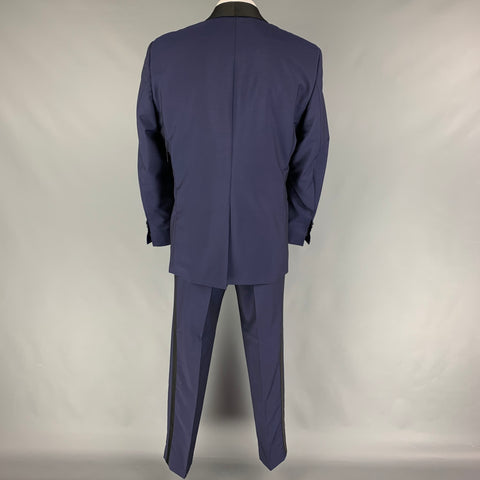 HOLLAND & SHERRY Size 48 Navy Black Shawl Collar Tuxedo Suit