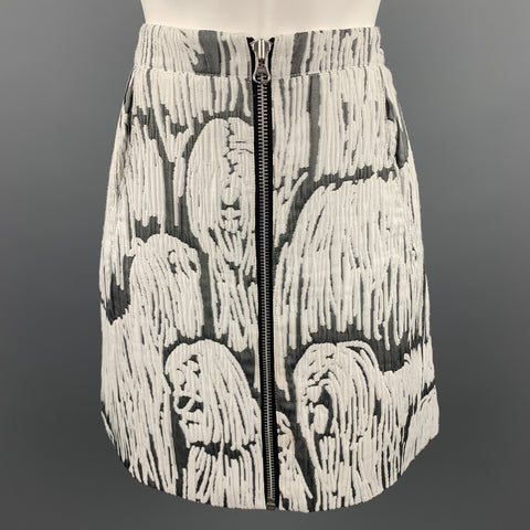 CÉRÉMONIE D'OUVERTURE Taille 4 Jupe trapèze en polyester texturé blanc et gris avec fermeture éclair sur le devant
