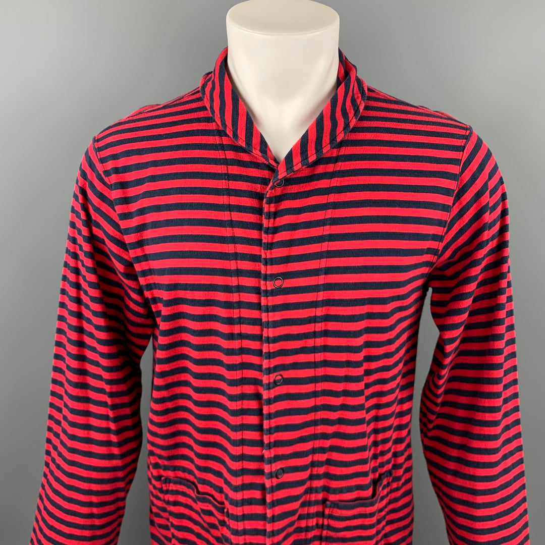 ENGINEERED GARMENTS Size L Red & Navy Stripe Cotton Long Sleeve Shirt