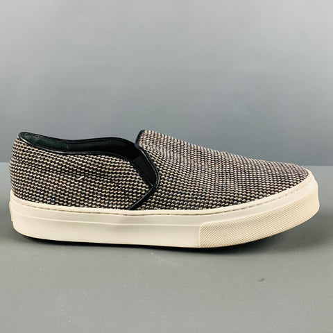 CELINE Size 7 Black White Fabric Textured Slip On Sneakers