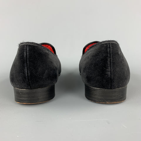 ITZ A STITCH Size 8.5 Black Embroidery Velvet Slippers Loafers