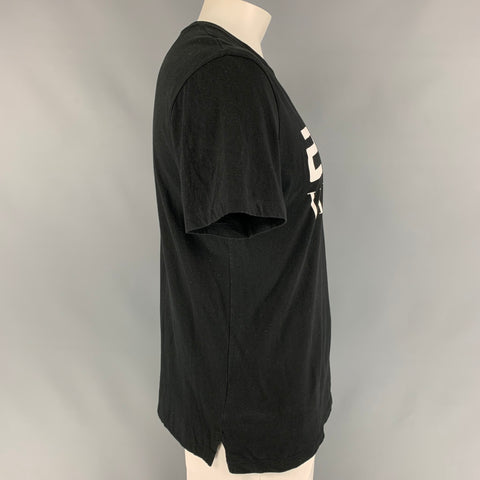 VALENTINO Size L Black & White 2099 Logo Cotton Crew-Neck T-shirt