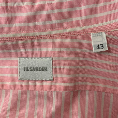 JIL SANDER Size 42 Pink White & Stripe Cotton Button Down Long Sleeve Shirt