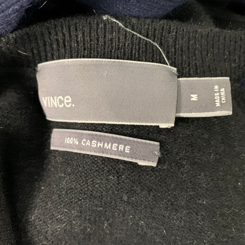 VINCE Size M Navy &  Charcoal Color Block Cashmere V-Neck Sweater