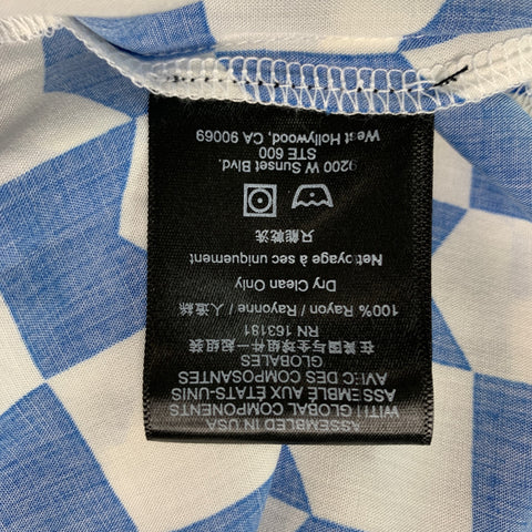 RHUDE Size XS Blue White Checkered Rayon Short Sleeve Shirt