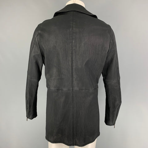 EMPORIO ARMANI Size 44 Black Textured Cotton Polyurethane Coat