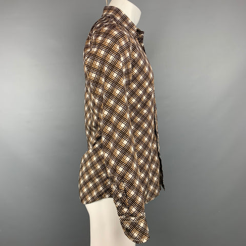 PRADA Size M Brown & White Plaid Cotton Button Up Long Sleeve Shirt