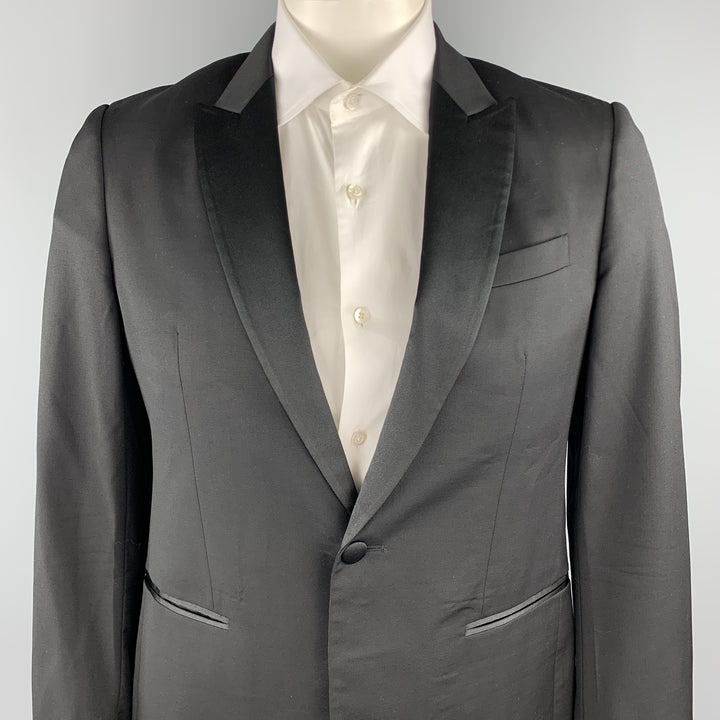 JOHN VARVATOS Size 40 Black Wool Peak Lapel Tuxedo Sport Coat