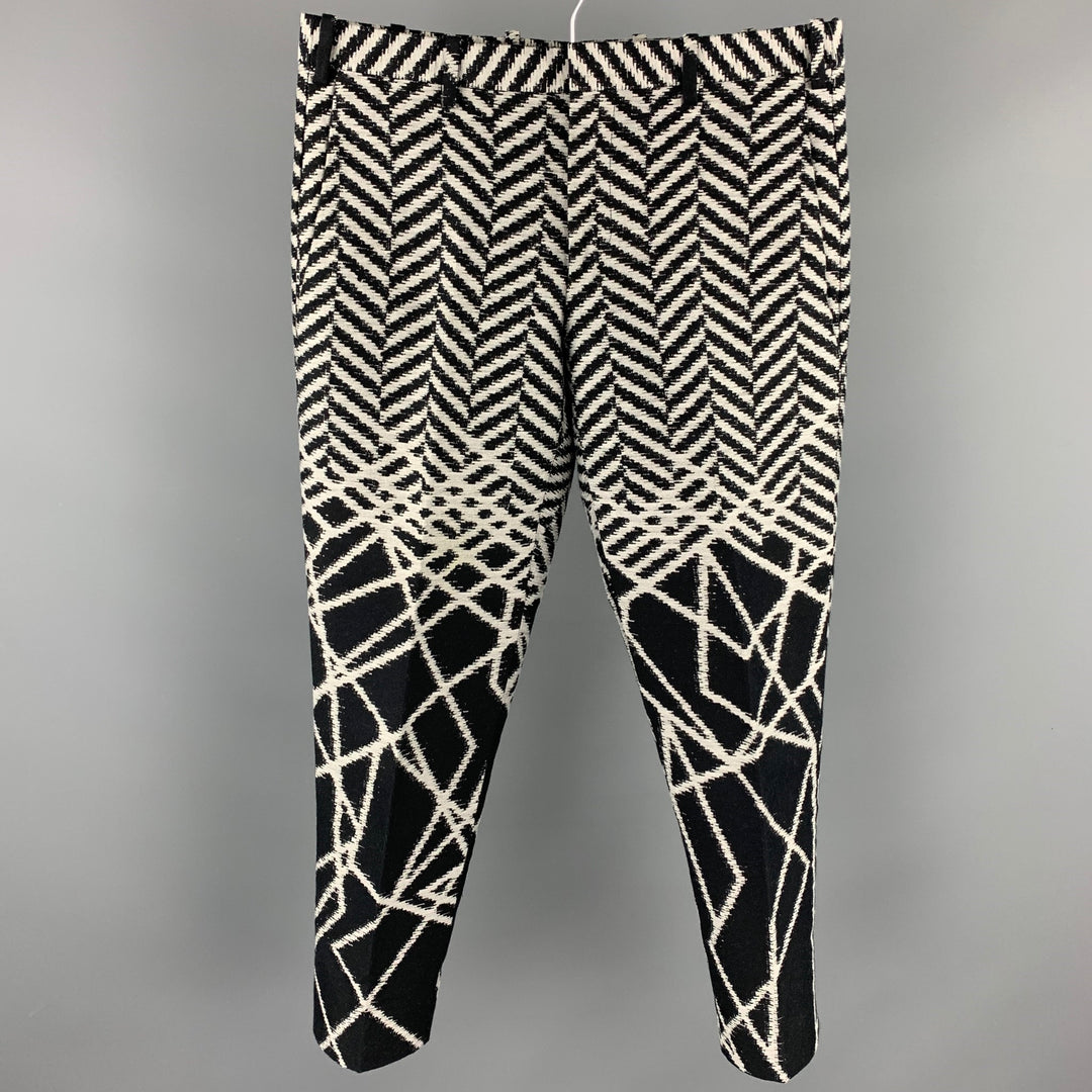 NEIL BARRETT Size 30 Black & Grey Zig Zag Cotton Cropped Dress Pants