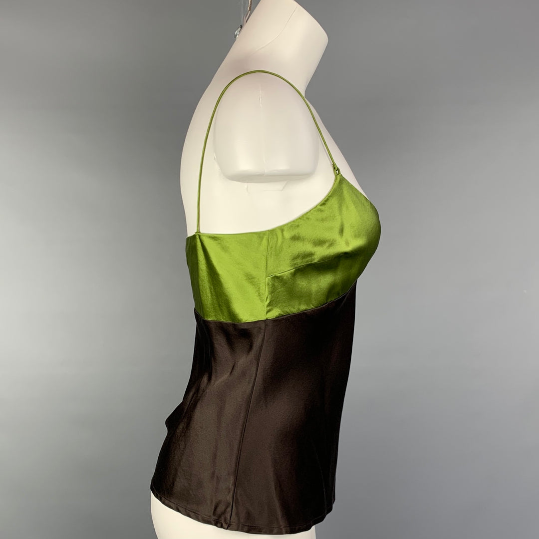 KULSON Size S Brown & Green Satin Silk Camisole Blouse
