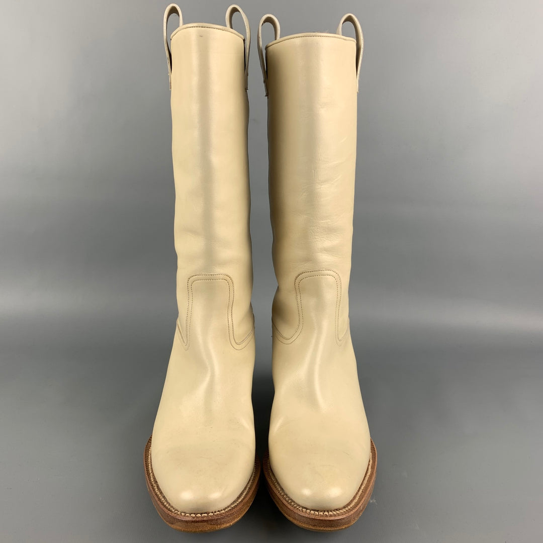 GUCCI Size 7 Cream Leather Pull On Knee High Boots