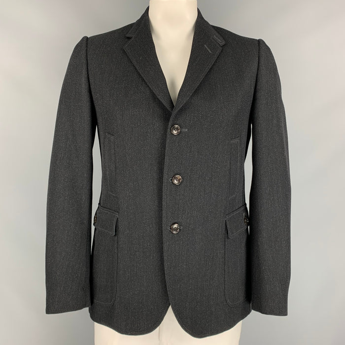 GUCCI Size 42 Charcoal Twill Wool Single Breasted Jacket