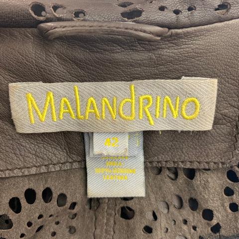 MALANDRINO Size 6 Brown Leather Perforated 3/4 Sleeves Jacket