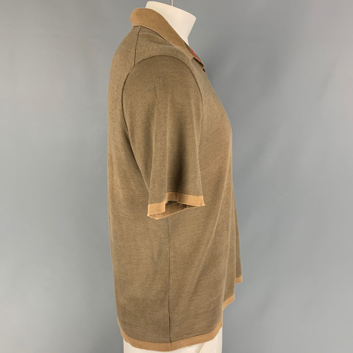 JIL SANDER Size XXL Olive Textured Short Sleeve Polo