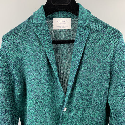 EDIFICE Taille XS Teal Heather Tricoté Lin Boutonné Poches Cardigan Pull