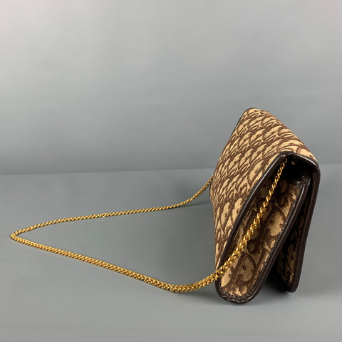 Vintage CHRISTIAN DIOR Brown Beige Monogram Canvas Leather Handbag
