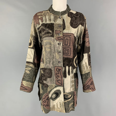 VINTAGE Taille M Vert Olive Patchwork Tunique Robe Top