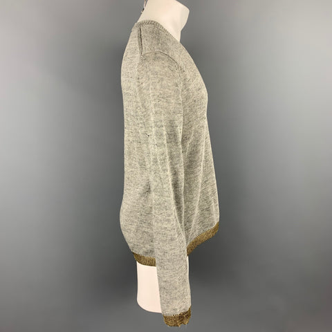 COMME des GARCONS SHIRT Size M Grey & Gold Knitted Linen V-Neck Pullover