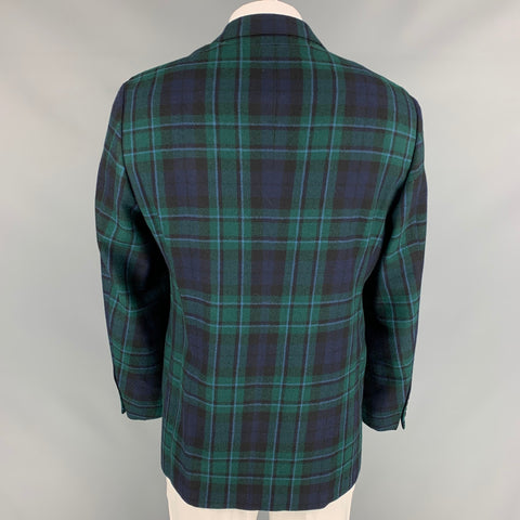 POLO by RALPH LAUREN Size 44 Regular Navy & Black Green Plaid Virgin Wool Tuxedo Sport Coat