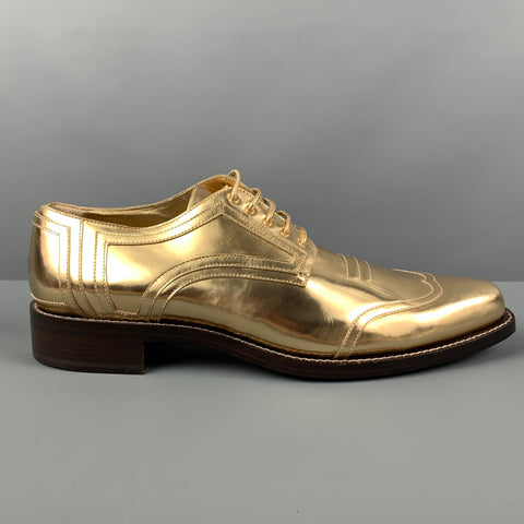 CALVIN KLEIN COLLECTION Size 12 Gold Leather Lace Up Shoes