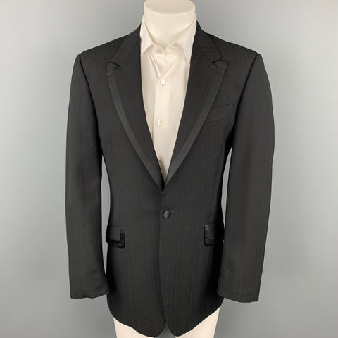 PAUL SMITH Size 38 Black Stripe Viscose Peak Lapel Sport Coat