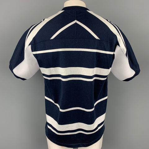 KOLOR Size L Navy & White Stripe Cotton Crew-Neck T-shirt
