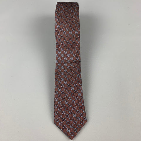 BURBERRY PRORSUM Brown Silk Print Skinny Tie