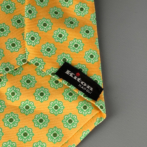 KITON Sea Foam Yellow Abstract Floral Silk Neck Tie