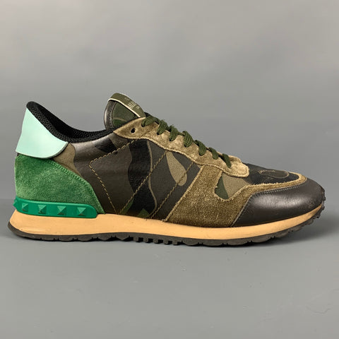 VALENTINO Size 10 Olive Brown Camo Leather Lace Up Sneakers