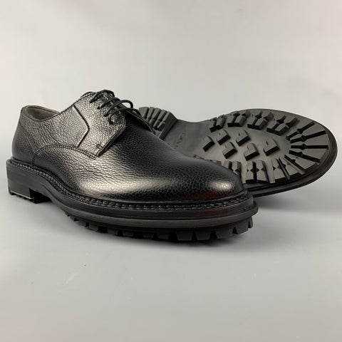 LANVIN Taille 8 Chaussures à lacets en cuir grainé noir