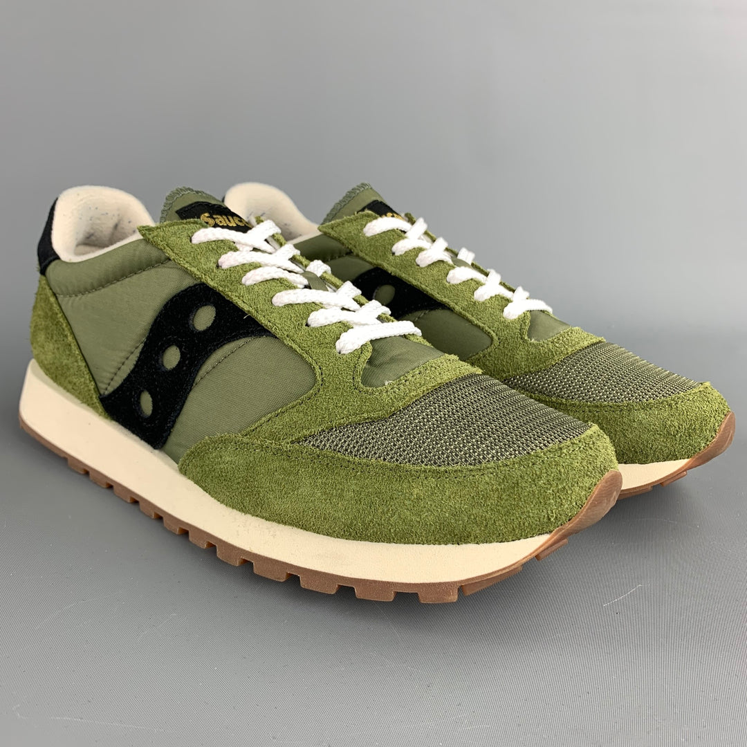 SAUCONY Size 10 Olive & Black Suede Trim Lace Up Sneakers