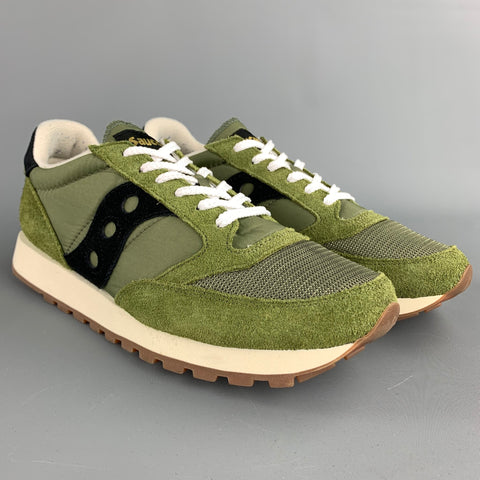 SAUCONY Size 10 Olive & Black Suede Trim Lace Up Sneakers