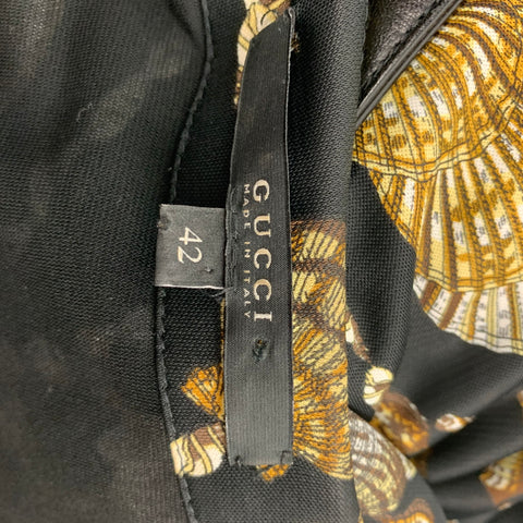 GUCCI Resort 2009 by Frida Giannini Size 6 Black & Brown Sea Shells Viscose Mid-Calf Wrap Dress